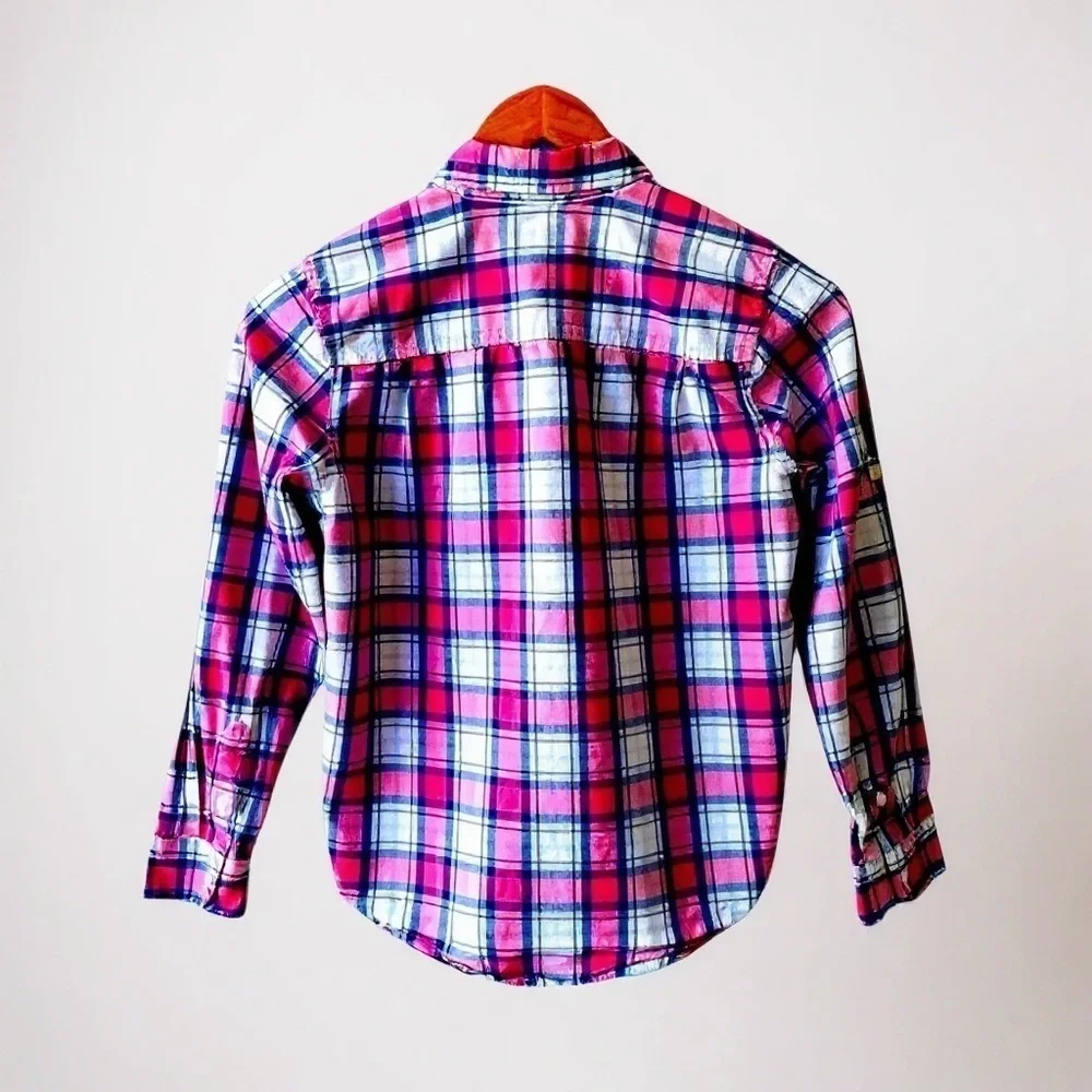 The Childrens Place Plaid Button-Down Shirt. Red, Pink, Blue, Gray. 10/12​​​